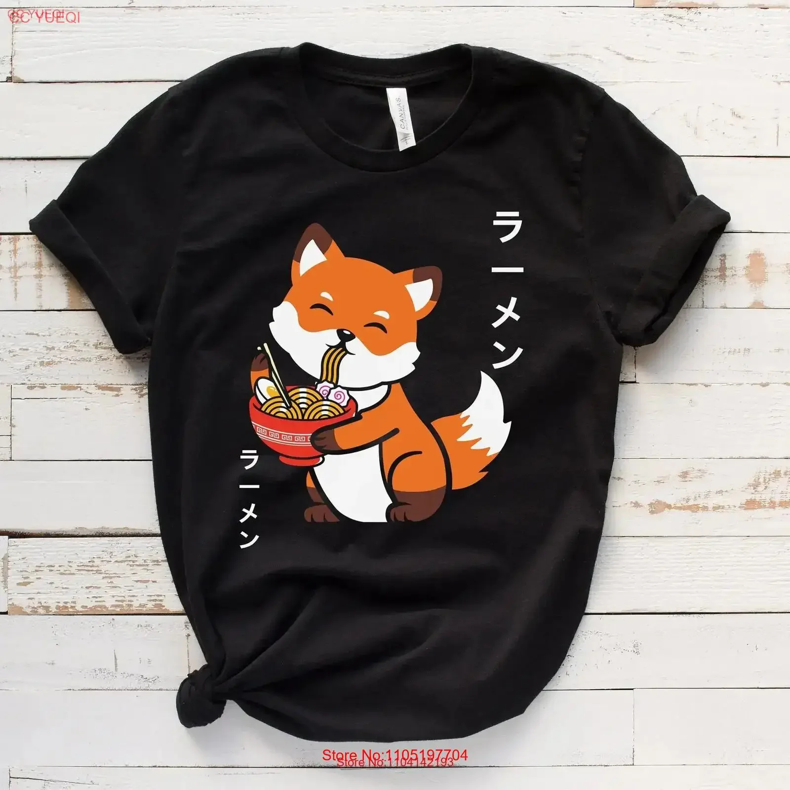 Ramen Fox camiseta Japón fideos japoneses lindo Retro Kawaii Manga Anime vintage ropa de calle lavada ropa de diseñador gráfico