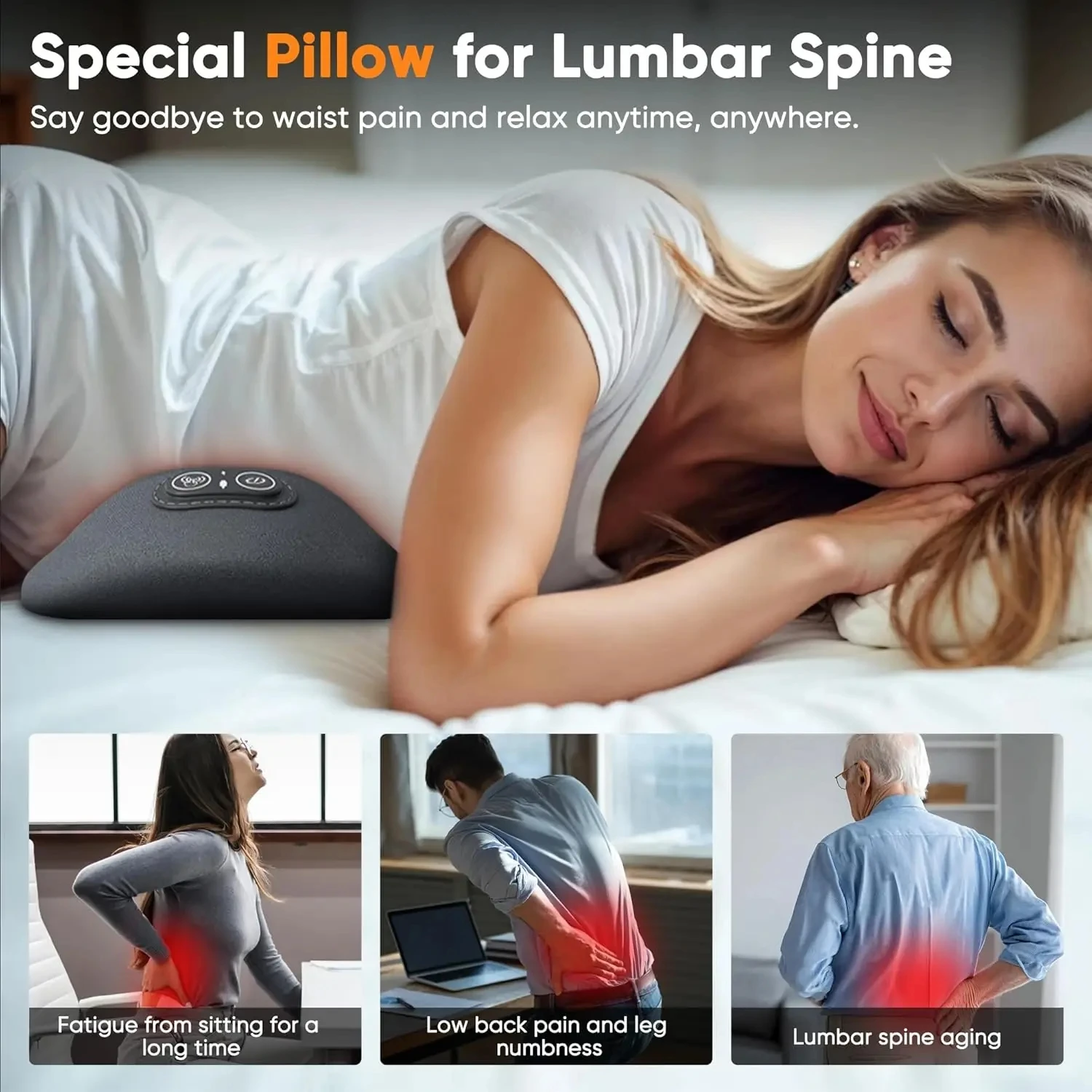 

Back Pillow Bed Sleeping Waist Protection Pad Lying Flat Waist Relief Waist Support Heating Vibrating Electric Massager Pillow