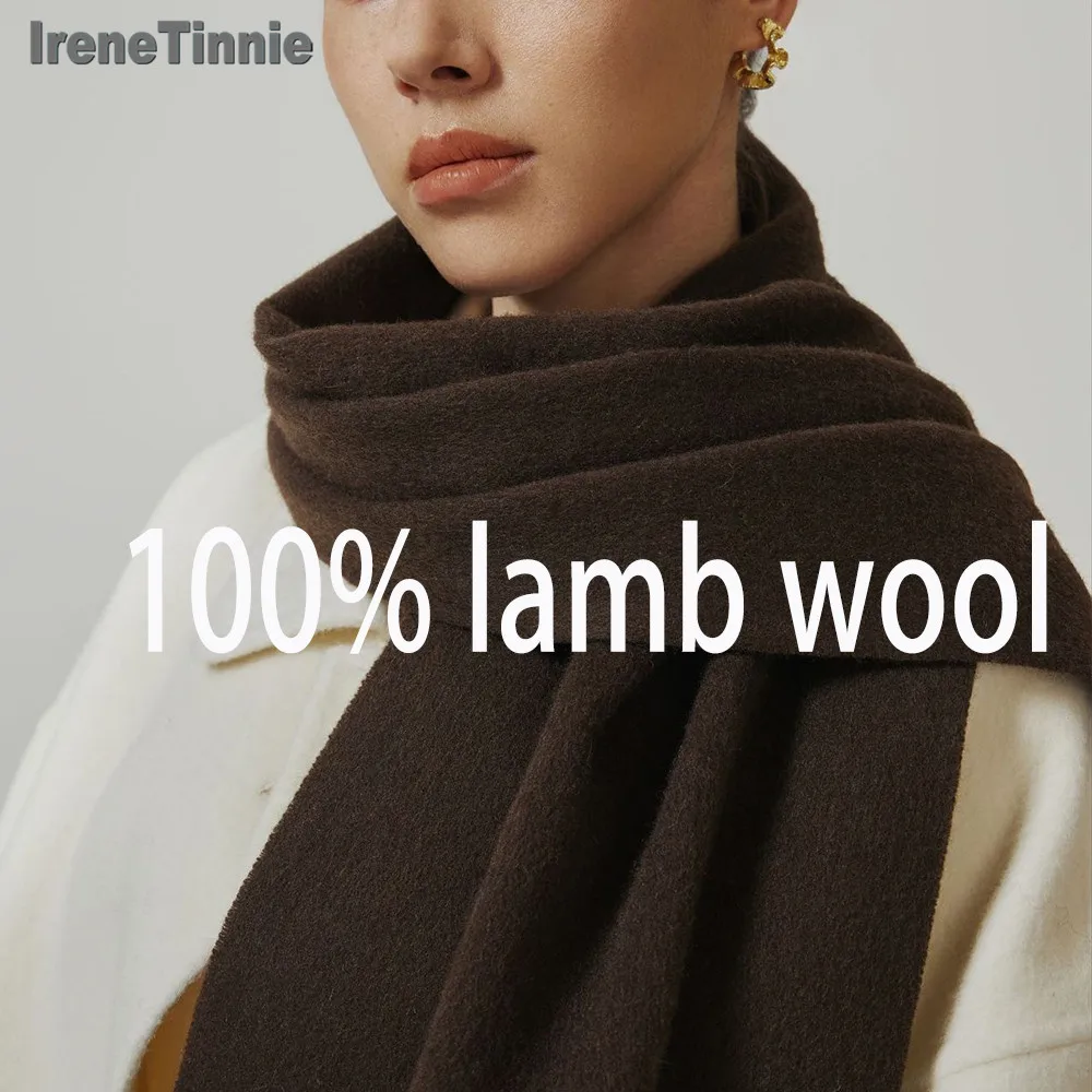 IRENE TINNIE 2024 Winter Luxury 100% Wool Scarf Ladies Tassel Shawl Men's And Women's Same Style Fashion Warm Scarf 190*31CM