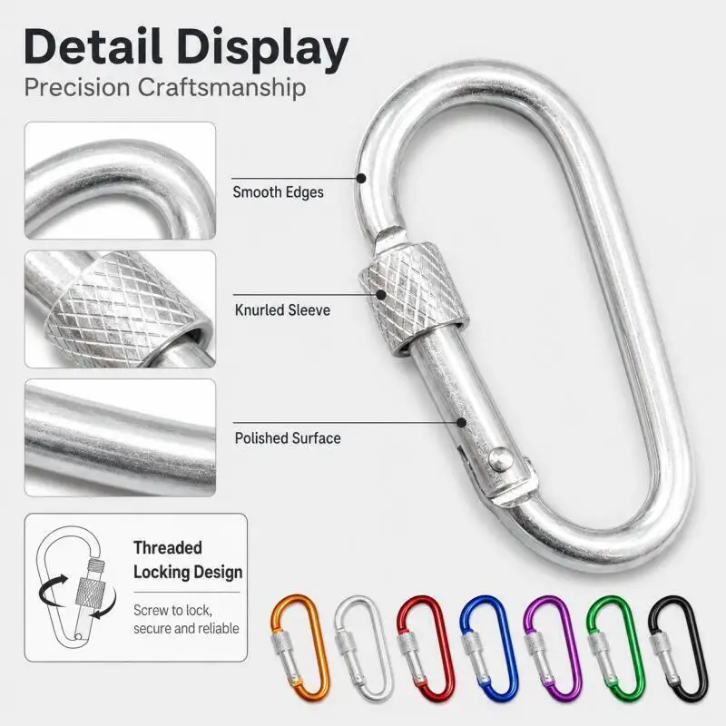 10~100 Stück Aluminiumlegierung D-förmiger Karabiner, Nr. 5 Sicherer Schlüsselanhänger, Rucksackschnallen, Windseilverschluss – Detail 5