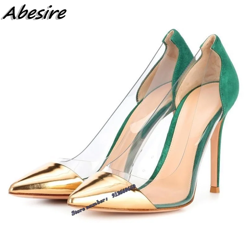 Abesire Pointy Toe Clear PVC High Heel Green Pumps Mixed Color 12CM 10CM 8CM Stiletto High Heel Pumps Sexy Women Wedding Shoes