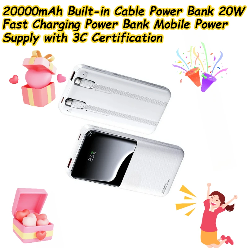

20000mAh Built-in Cable Power Bank 20W Fast Charging Power Bank Mobile Power Supply with 3C Certification