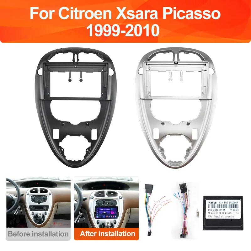 Painéis de Rádio para Carro 9 polegadas, Moldura de Instalação 2Din para Painel, Kit GPS DVD para Citroen Xsara Picasso 1999-2010