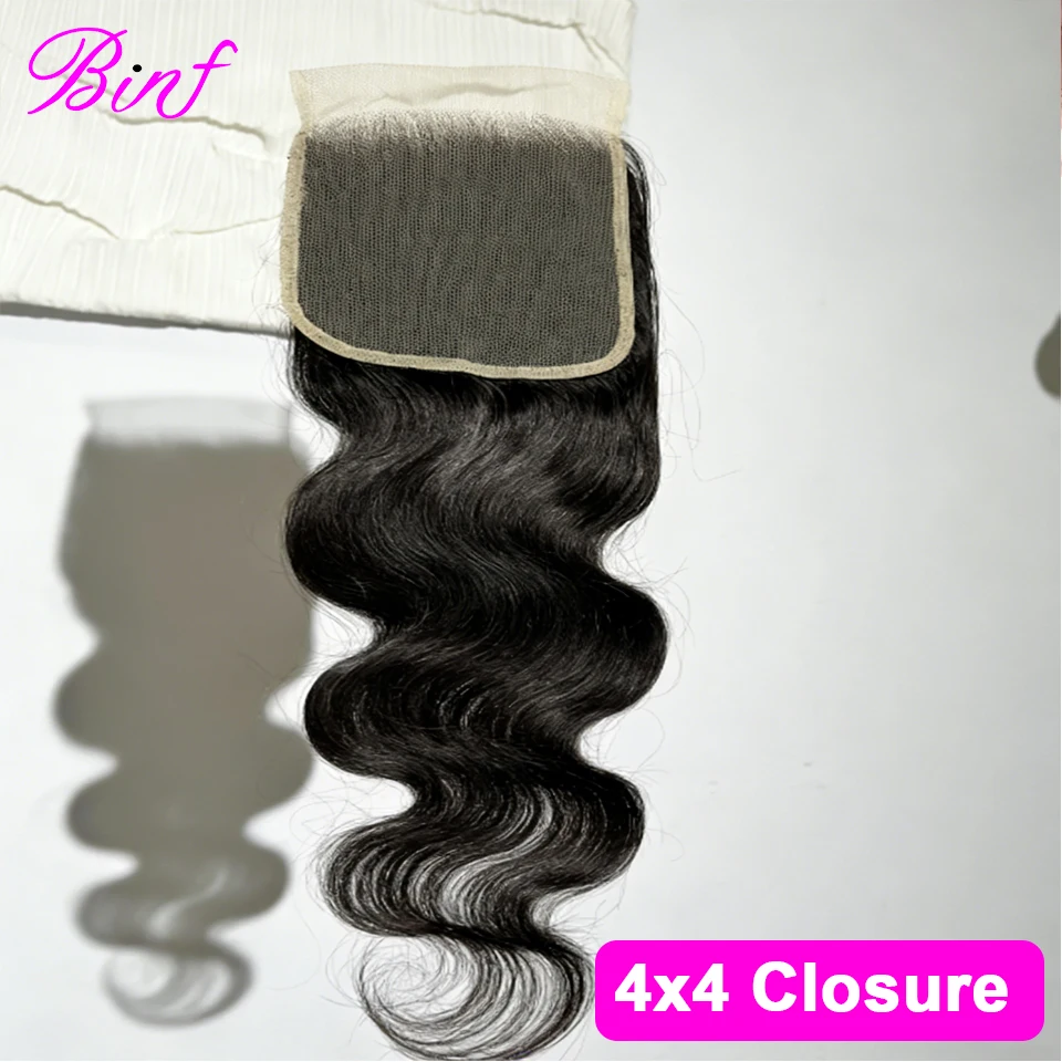 BINF Hair 4x4 Body Wave Lace Closure, nur vorgezupft, transparente Schweizer Spitze, Echthaar für schwarze Frauen, vollständig weich. – Detail 13