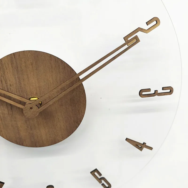 นาฬิกาแขวนโปร่งใสเรียบง่าย นาฬิกาไม้วอลนัทแฟชั่นบ้านสมัยใหม่