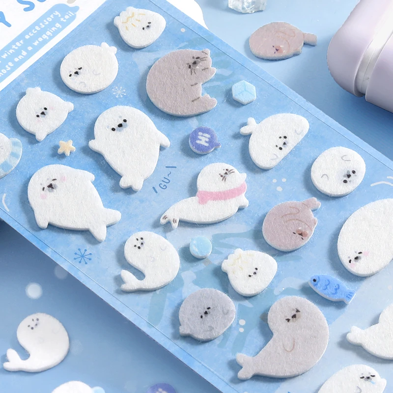 Cute Polar Regions Animals Stickers, Soft Flocked Felt 3D Stickers. Textured Stickers for Adults Scrapbooking & Planner Decor - view 3