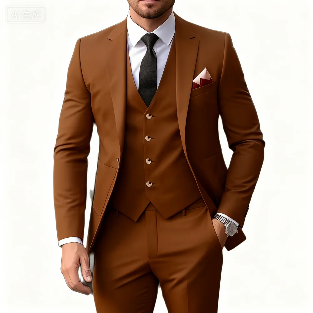 

Novo brown Tuxedo 3 Piece Male Wedding Suit Custom-Made Single Breasted Slim Fit Men's Clothing (jaq)