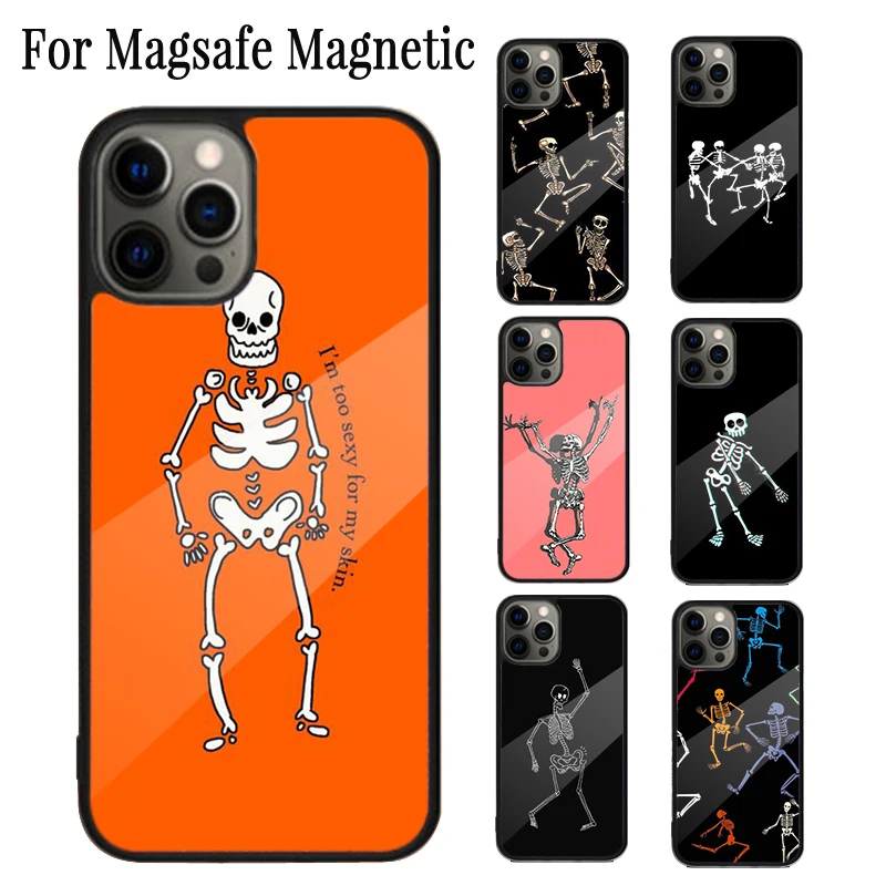 Spooky Skull Funny Dance Skeleton Magnetic Phone Case For iPhone 16 15 14 Plus 13 12 11 Pro Max Magsafe Wireless Charging Cover