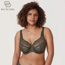 Women's Plus Size Minimizer Full Coverage Unlined Underwire Lace Bra Transparent D DD E F G H