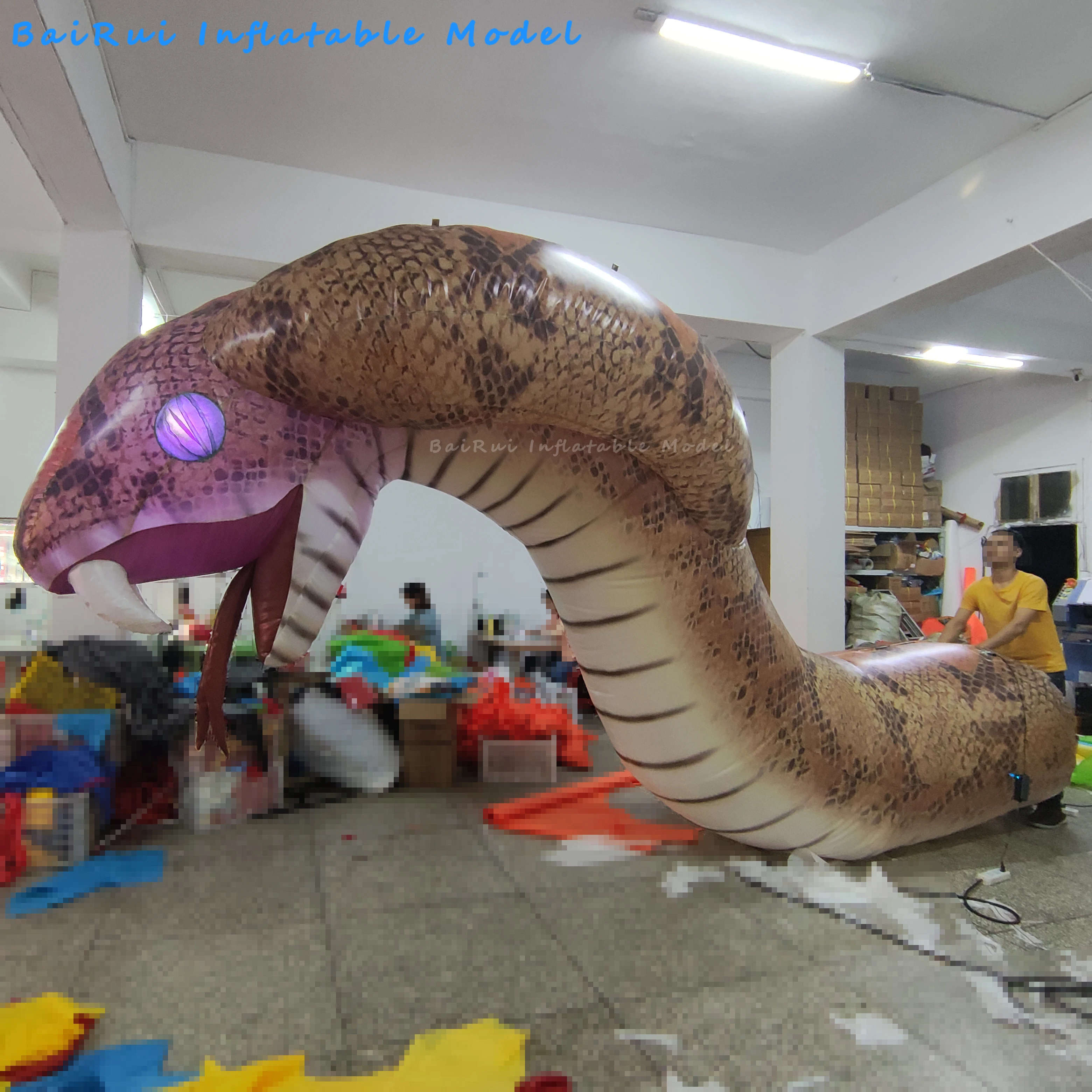 Riesige aufblasbare 3D-Schlange, Python-Simulation, Kobra mit farbwechselndem LED-Licht, leuchtenden Augen, Event- und Bühnendekoration, Spielzeug – Detail 5