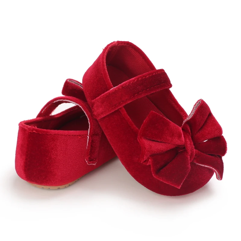 Spring and Autumn Red Suede Baby Princess Shoes 0-12 Months Baby Party Dress Sneakers
