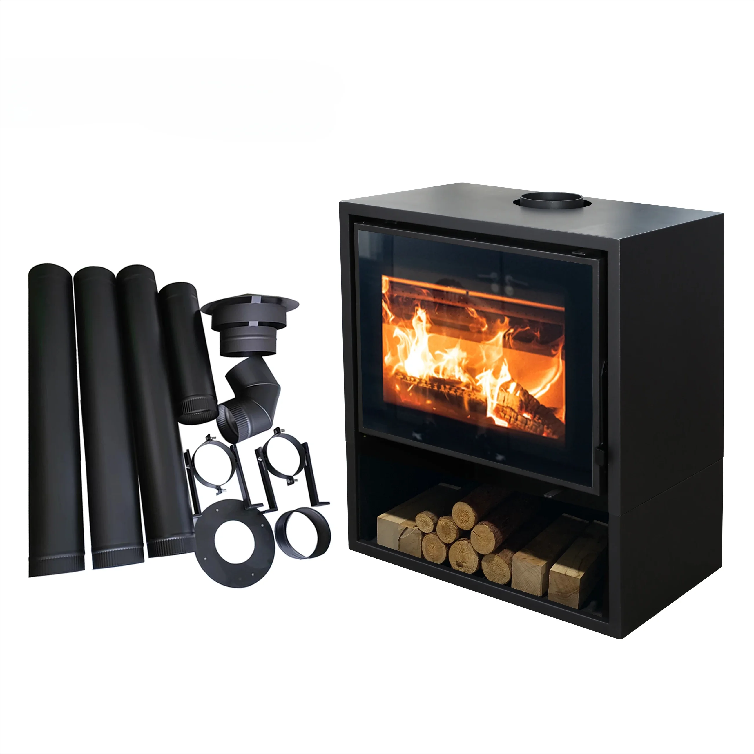 12KW Smokeless Indoor Wood Heating Burning Fireplace R1202A Stufa A Legna Steel Wood Stove Heater for House Villa Living Room