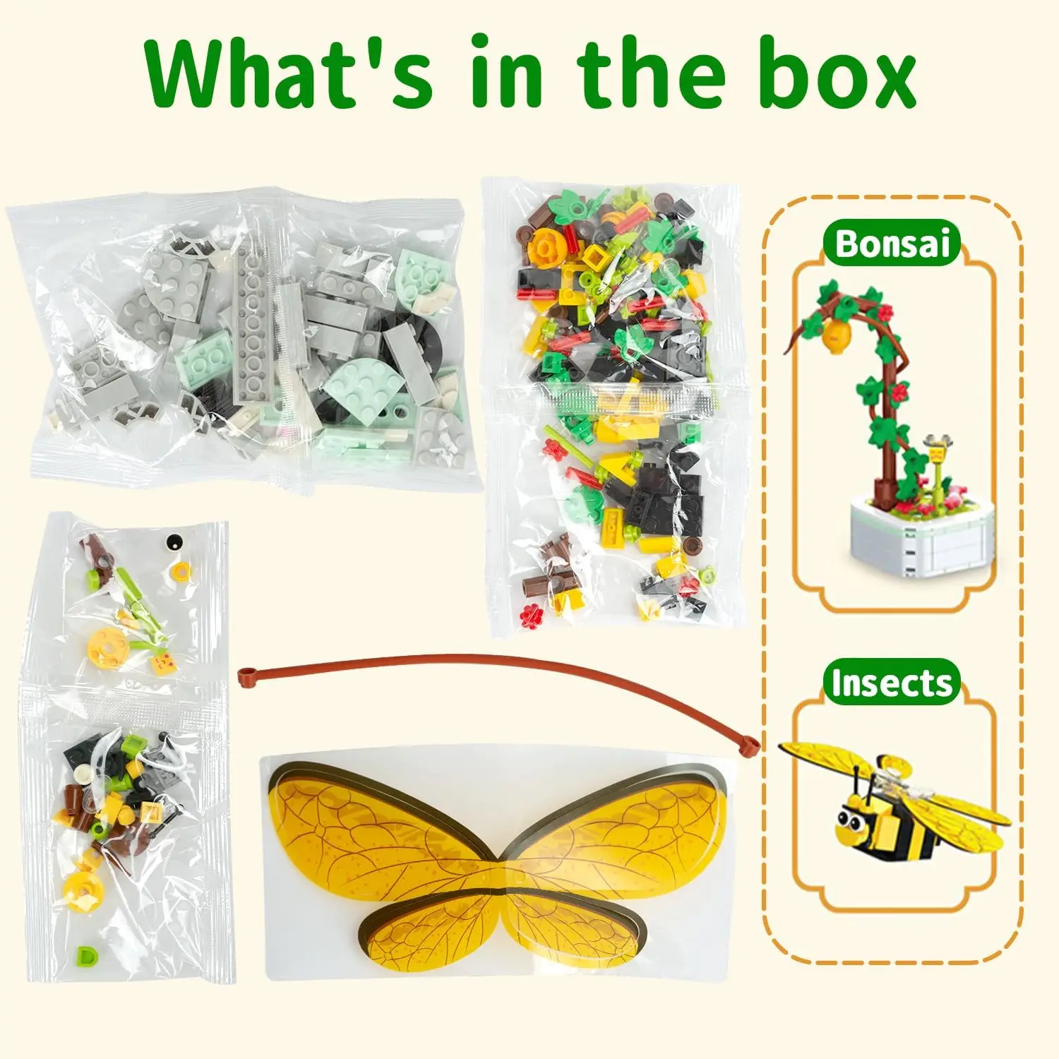 Conjuntos de blocos de construção em vaso para 214 peças, blocos de construção de insetos de plantas em vaso de flores de abelha, mini conjuntos de construção brinquedos para meninos e gi