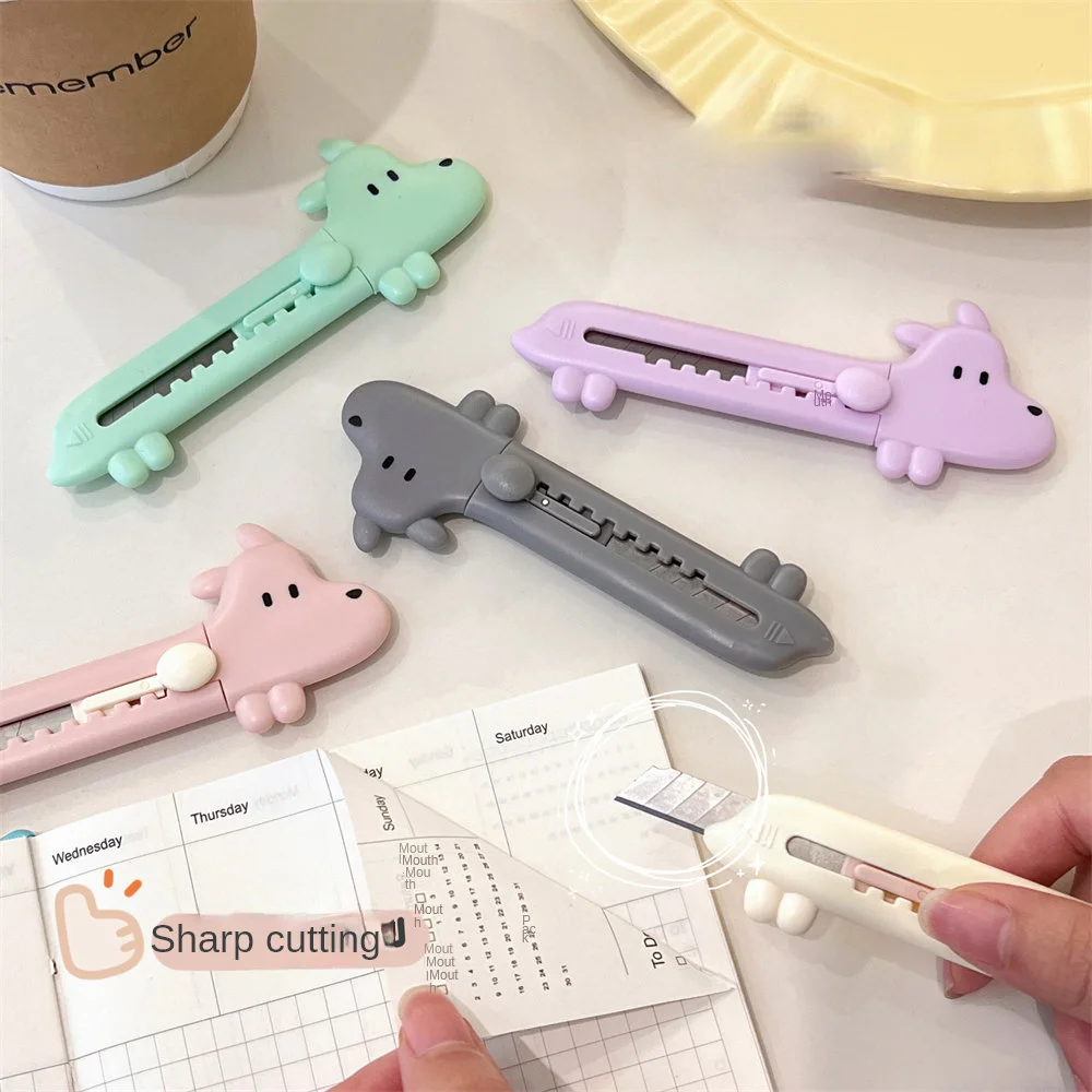 2 Pcs Cute Cartoon Puppy Art Knife Mini Small Size Unpacking Express Box Cutter Cutting Hand Account Paper Cutter