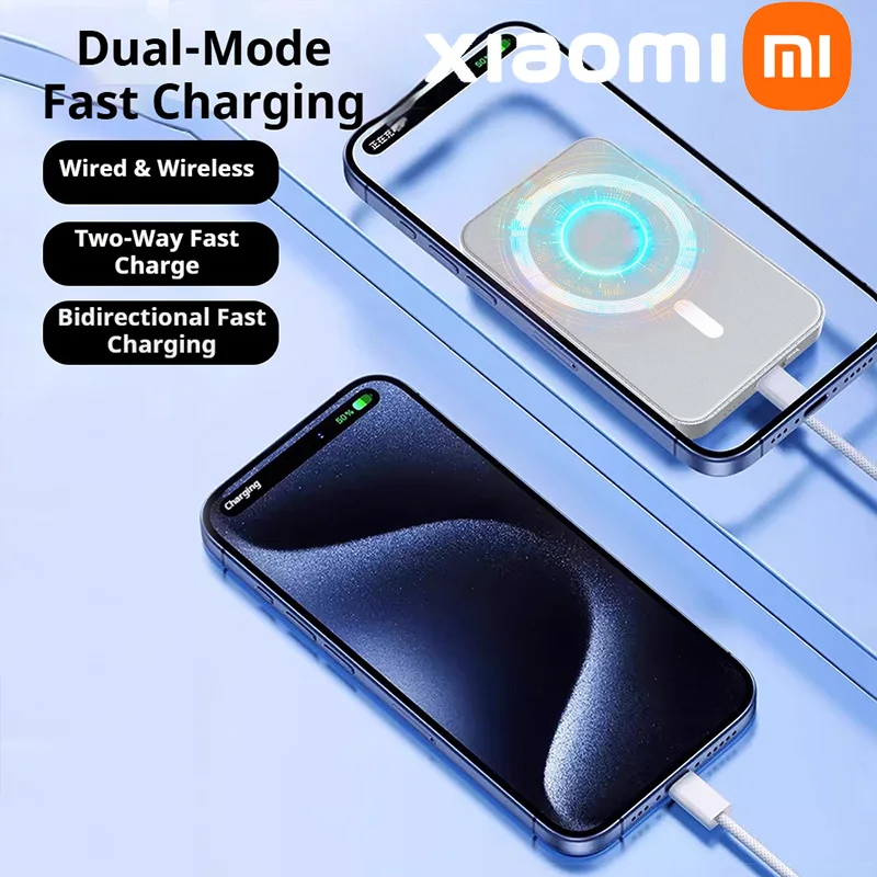 Xiaomi 2025 جديد 10000 مللي أمبير بنك طاقة مغناطيسي محمول رفيع للغاية مع وظيفة مشبك البطاقة شحن سريع مناسب لهاتف آيفون وسامسونج #3