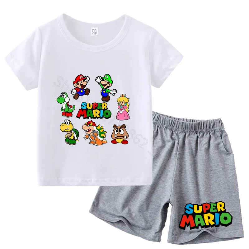 Super Mario Odzież dziecięca Spodnie 2-częściowy zestaw koszulek Princess Peach Luigi Gra Cartoon Graphic Print Odzież dziecięca Baby Show