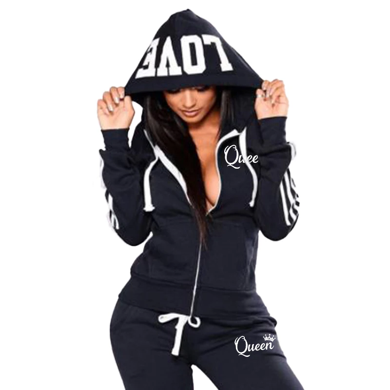 Fashion Casual Sweatsuits for Women Two Pice Set Tracksuit Jogging Suit Zipper Long Hoodies Running Sportswear High Street Pant