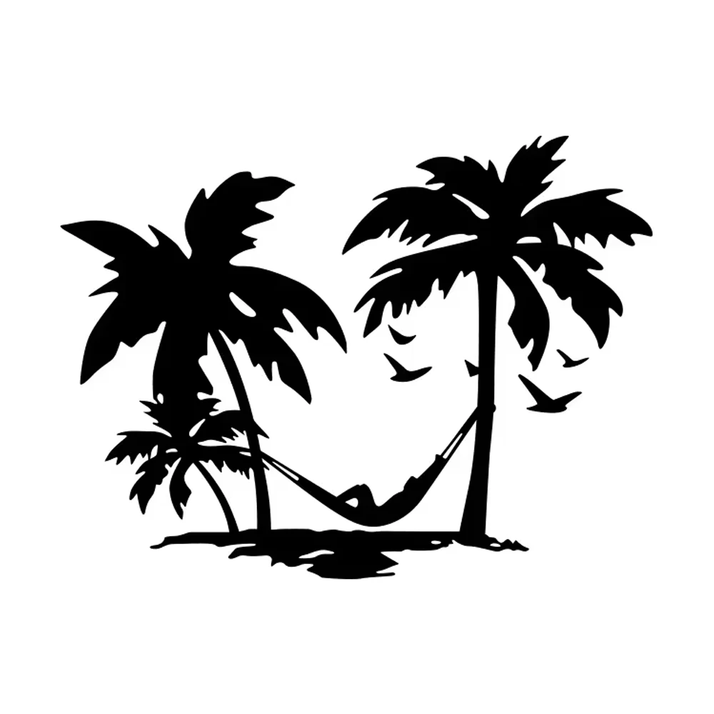 40x30cm 1pc Palm Tree Hammock Beach Vinyl Sticker Waterproof Decal for Motorcycle Van Truck RV Motorhome Travel Decor