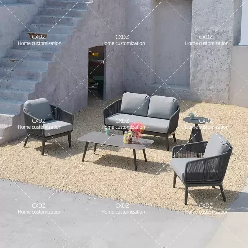 Outdoor Rattan Sofa Set Waterproof Patio Garden Furniture Leisure Courtyard Terrace Villa Open Air Seating High End