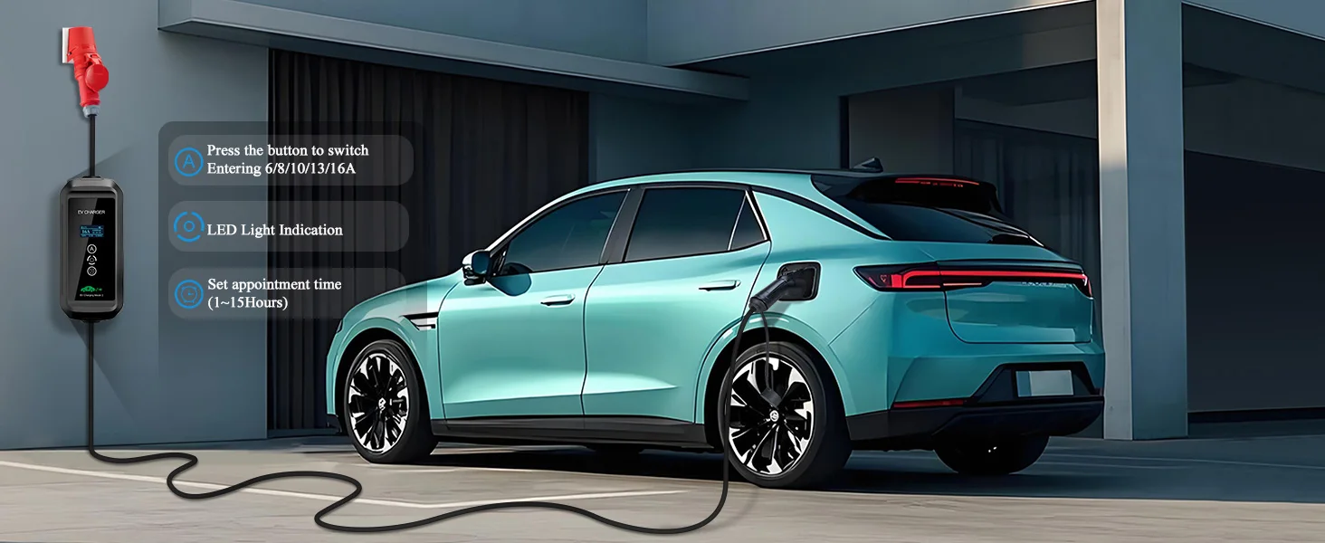 Kolanky Tragbares EV-Ladegerät, 16 A, 3P, 11 kW, Typ 2, IEC-62169, Timer, 1–15 Stunden Aufladung für Hybrid-Elektrofahrzeuge, Auto, volle Länge 7 m – Detail 2