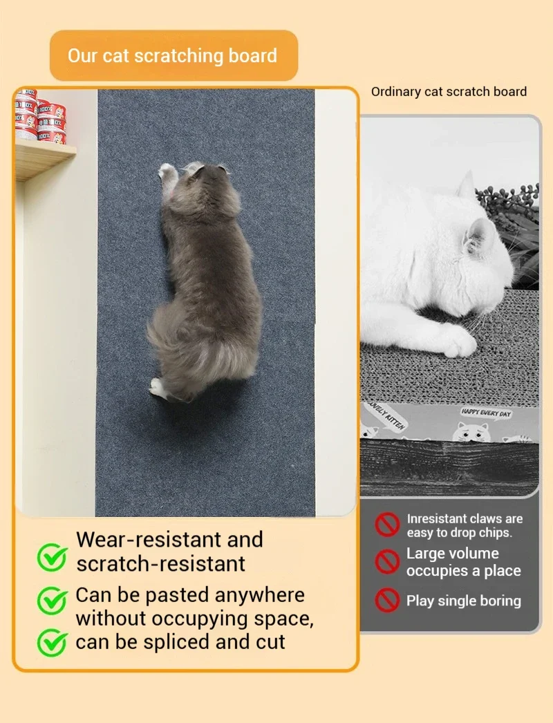 Selbstklebende Katzen-Kratzmatte Zuschneidbarer Sofaschutz mit Abnehmbarem Teppich - Anti-Kratz-Brett & Spielmatte für Katzen – Detail 3