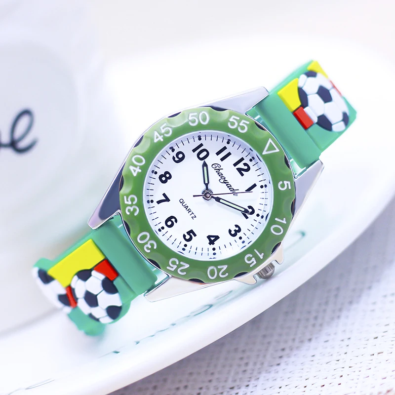 New Children's Boys Gilrs 3D Cool Football Silicone Strap Watches Students 3-12ages Kids Football Match Sports Waterproof Watch