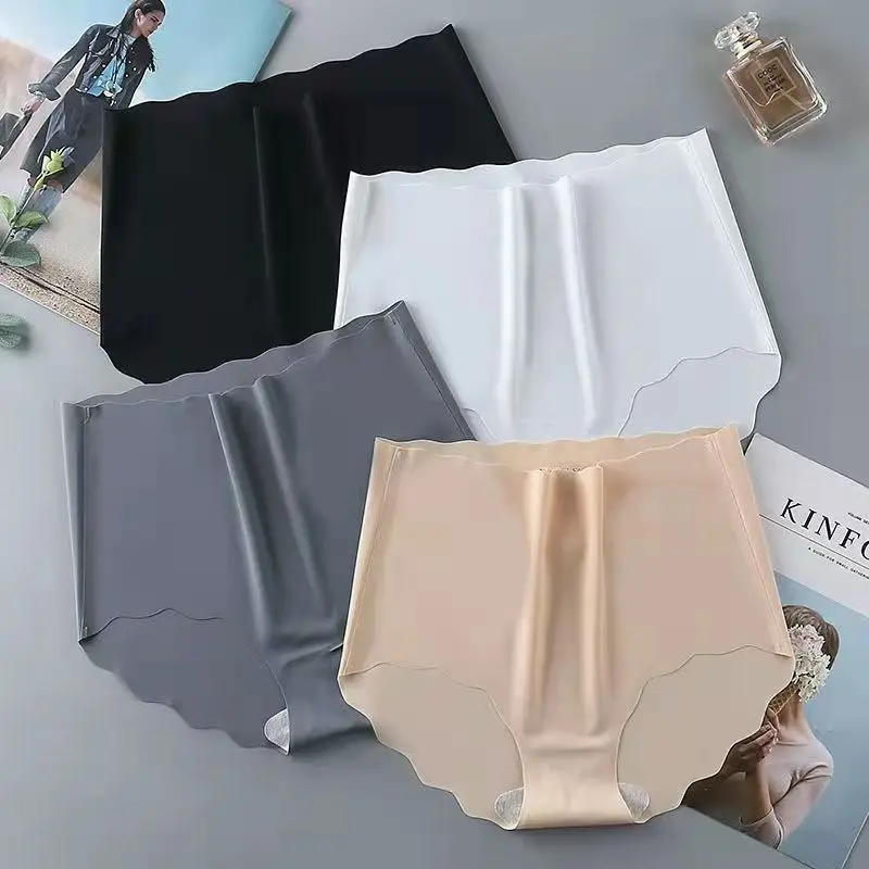 New High-waisted Abdomen Seamless Ice Silk Underwear Women's Cotton Crotch Breathable Hip-lifting Underwear Women
