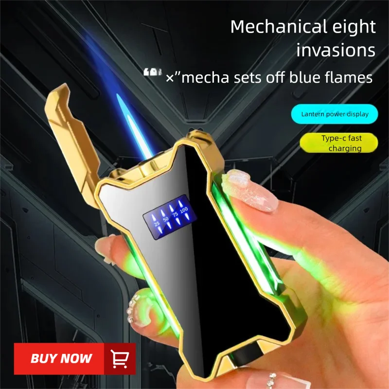 Windproof Blue Flame Battery Display Visual Airwindow Gas Electric Integration Mech Direct Charge Lighter