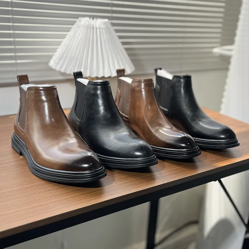

Business dress versatile men's short boots British style retro leather boots