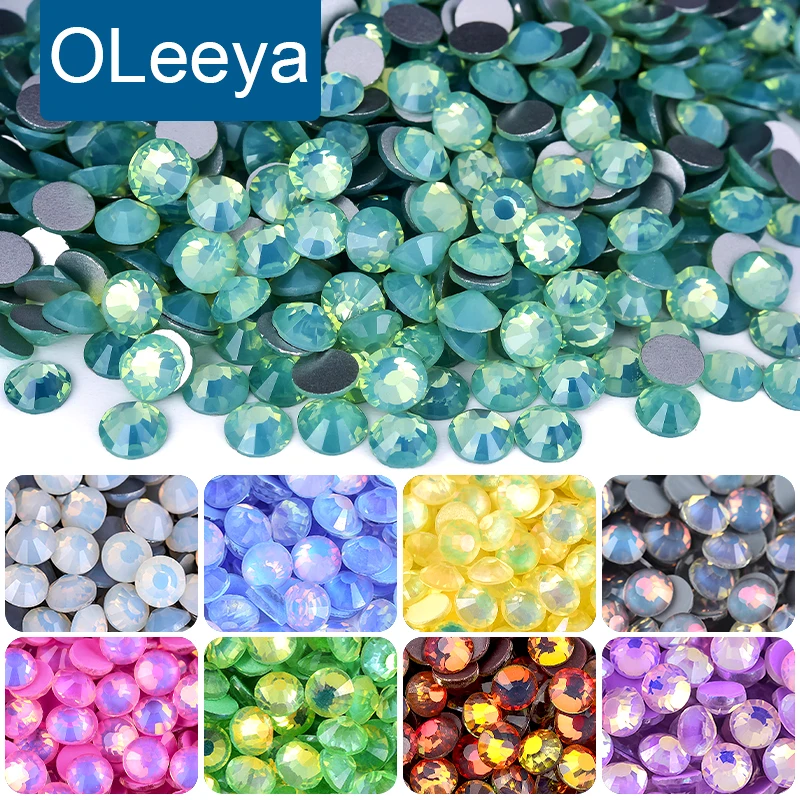 Cristales de cristal planos con purpurina de color ópalo, sin fijación en caliente, para decoración de uñas, manualidades y bricolaje.