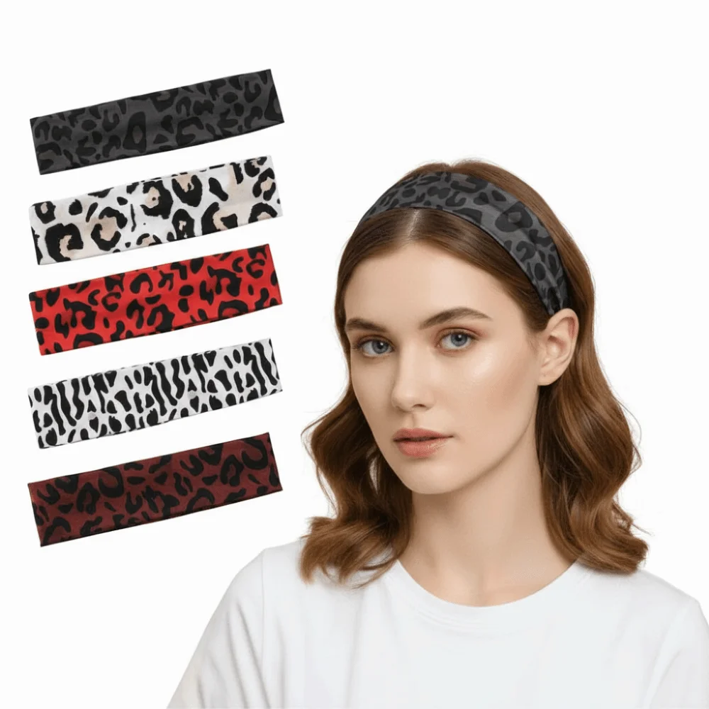 

Durable Leopard Print Yoga Headband Sweat-absorbent Breathable Makeup Headband Elastic Hair Accessories Sport Hairband Daily Use