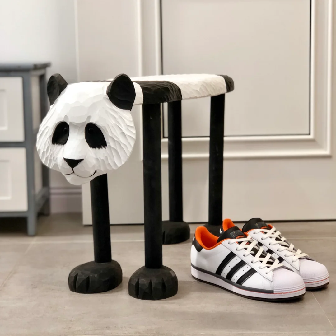 Custom panda door change shoe stool home solid wood hand carved low stool entrance Nordic cartoon wearing shoes makeup foyer