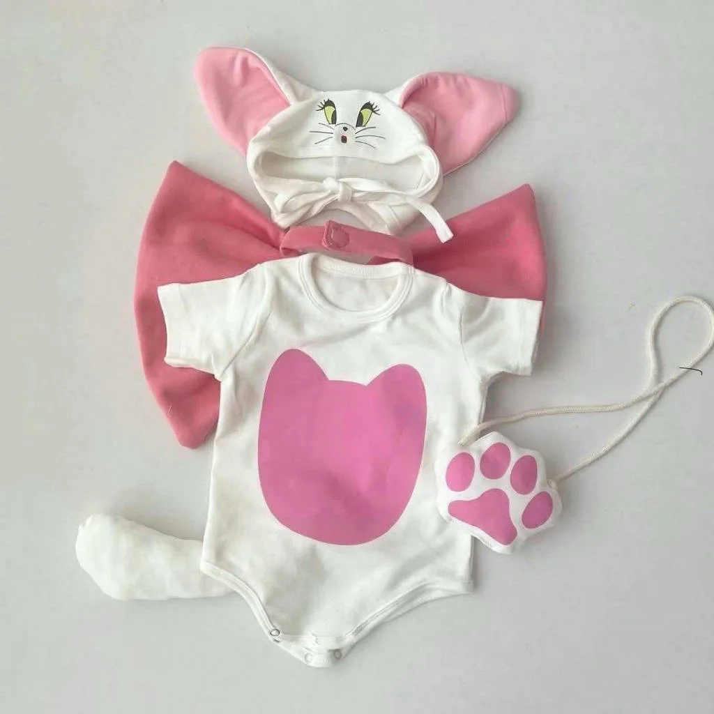 

Funny Cartoon Baby Clothes Romper Boys Girls Lovely Cat Summer Cotton Pullover Onesie Outfit Playsuit with Hat +Bag 3pcs