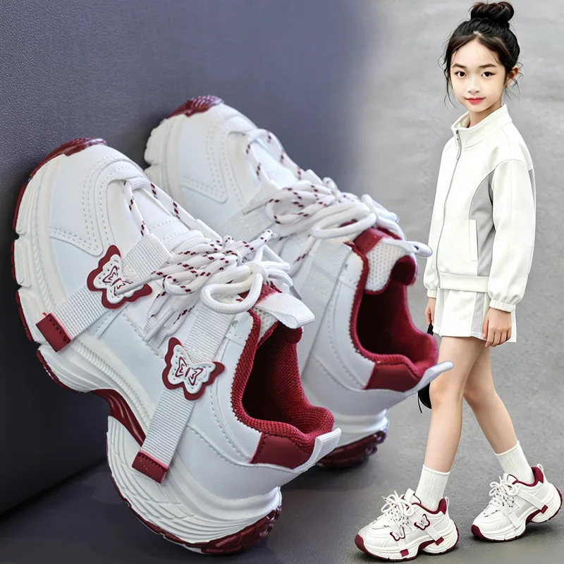 2026 Fashion White and Blue Butterfly Children's Sports Shoes Spring and Autumn New Comfortable Lightweight Girl Casual Shoes