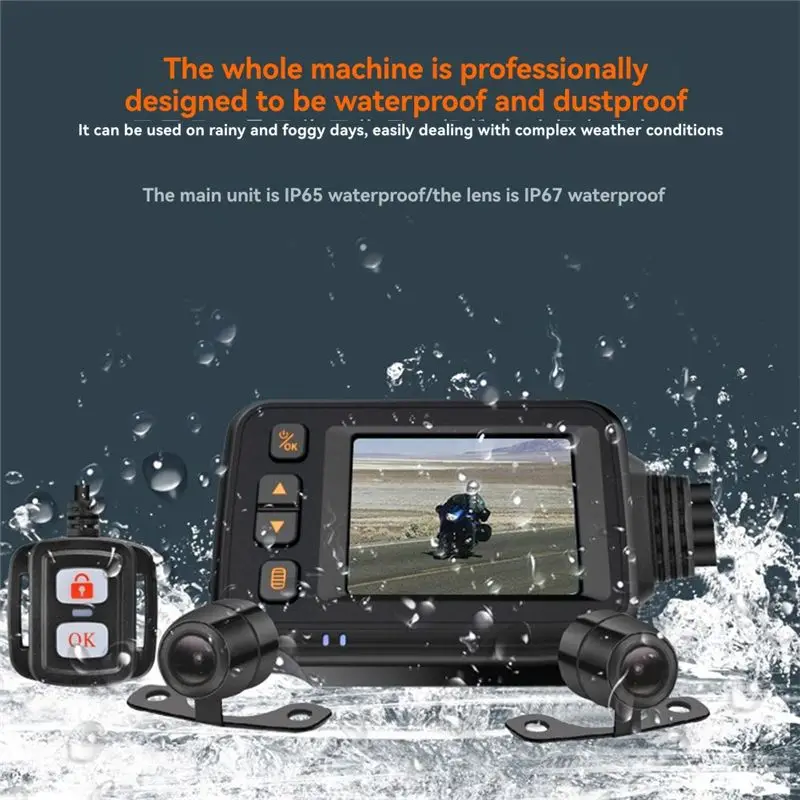 A96E-Motorcycle Driving Recorder Camera Dash Cam 2Inch IPS Screen 1080P+720P Dual AHD Bike Dashcam G-Sensor Parking Mode view 3