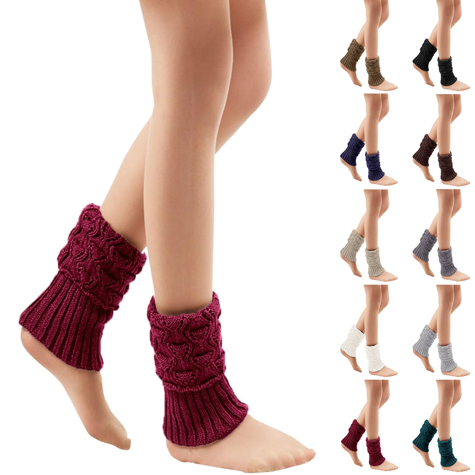 

Winter Female Warm Stretch Knitted Slouch Thermal Ladies Thick Wool Cuffs Boot Sock Cover Fluff Womens Leg Warmers Ankle