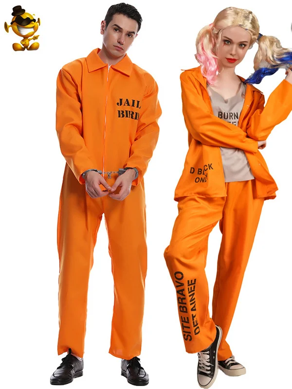 

loween Couple's Orange Prisoner Cosplay Par Outfit One-Piece orm Set Trendy Large Men's Women's Costume Wear
