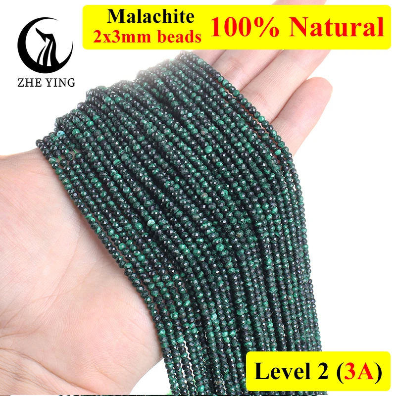 

Zhe Ying 2x3mm Natural Malachite Beads Small Faceted Gemstone Beads for Jewelry Making DIY Bracelet Necklace Accessories