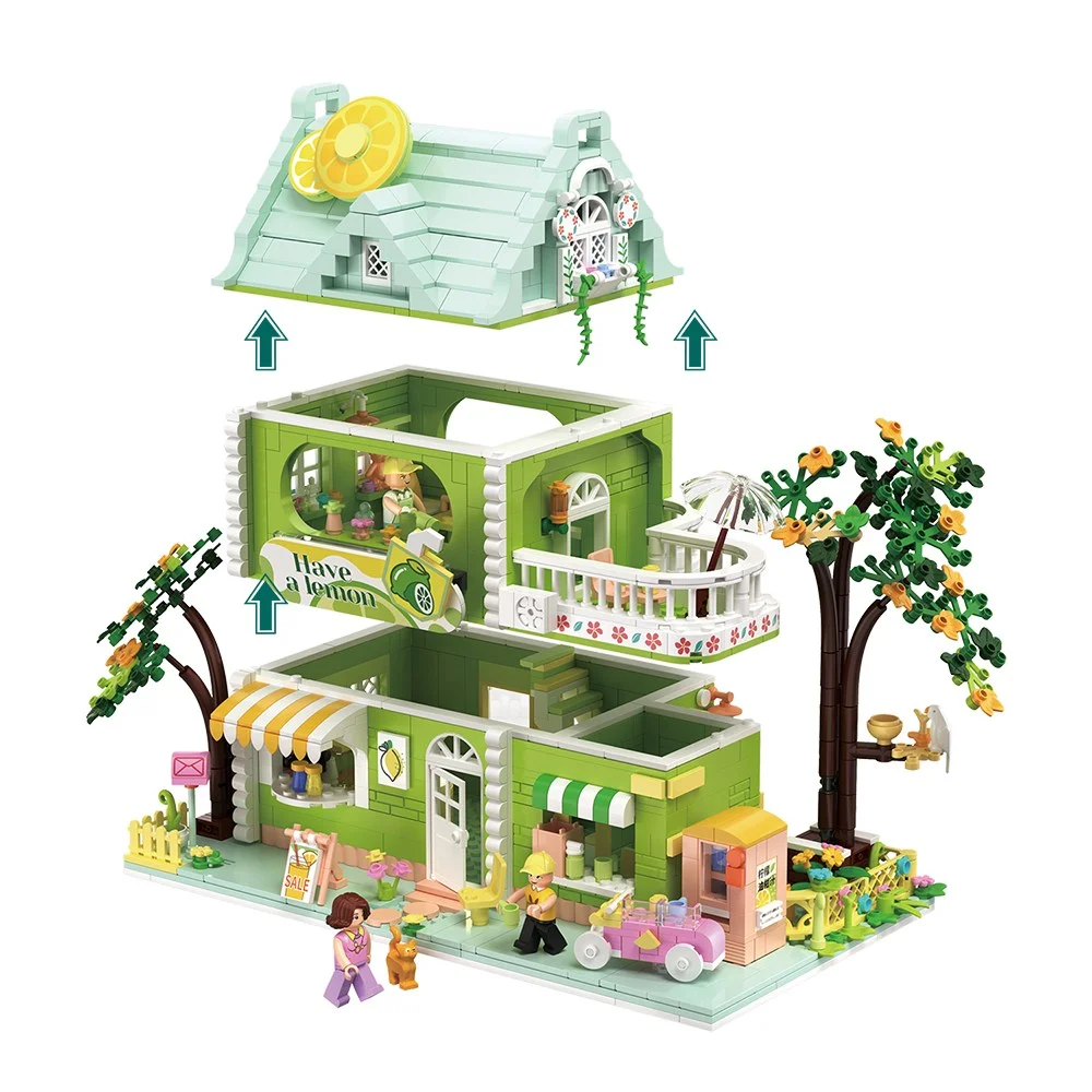 City Street View Store Assemble Model Lime Tea Shop Building Block Brick Creative Puzzle Toys for Kids Girl and Boy Gift