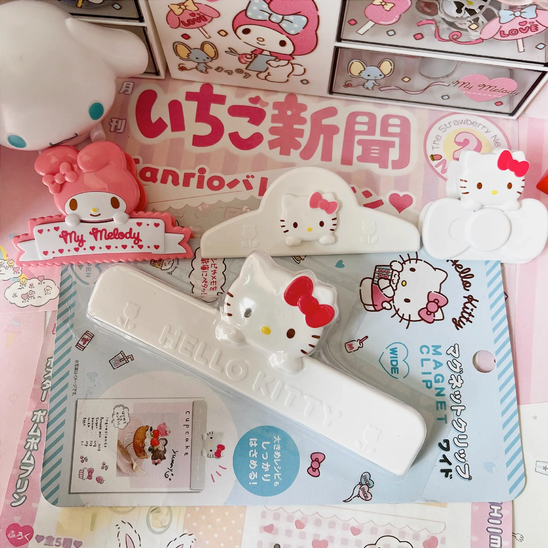 Sanrio Hello Kitty Melody Storage Food Seal Clips Sealer Clamp Magnetic Fridge Sticker Ticket Holder Hand Acount Folder Gifts