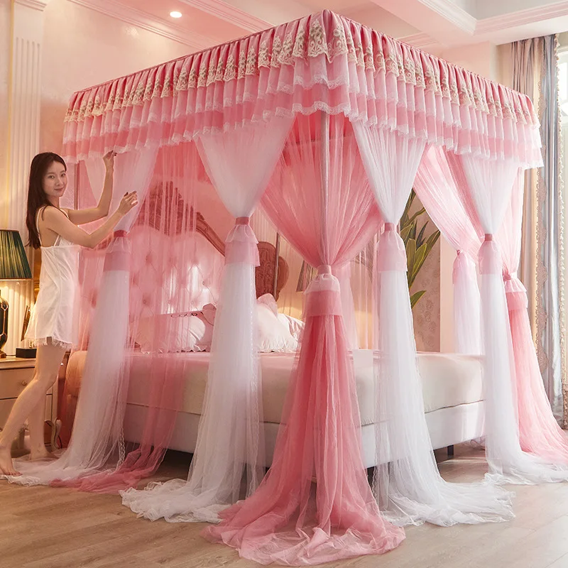 Luxury Pink Mosquito Net (Without Bracket) Bed Valance Thickened Double-layer Dust-proof Top Shading Queen Canopy For Bed