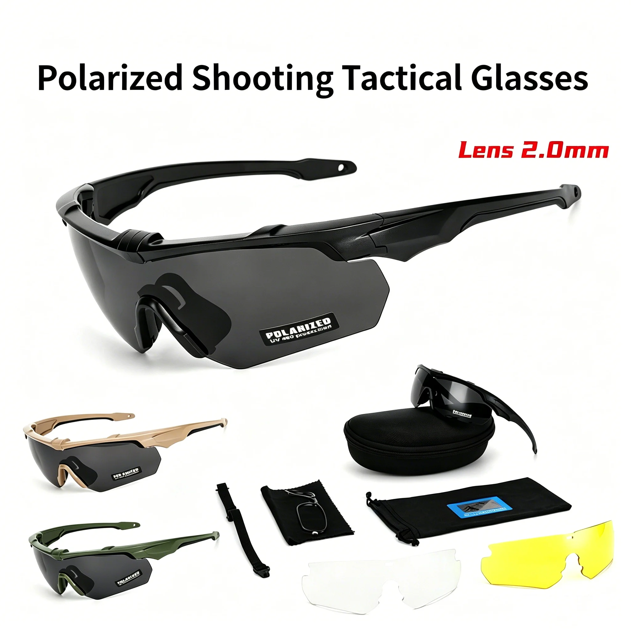 Military-Style Tactical Eyewear Set Polarized Goggles Sunglasses for Airsoft CS Shooting Cycling Sports Protective Gear - view 3