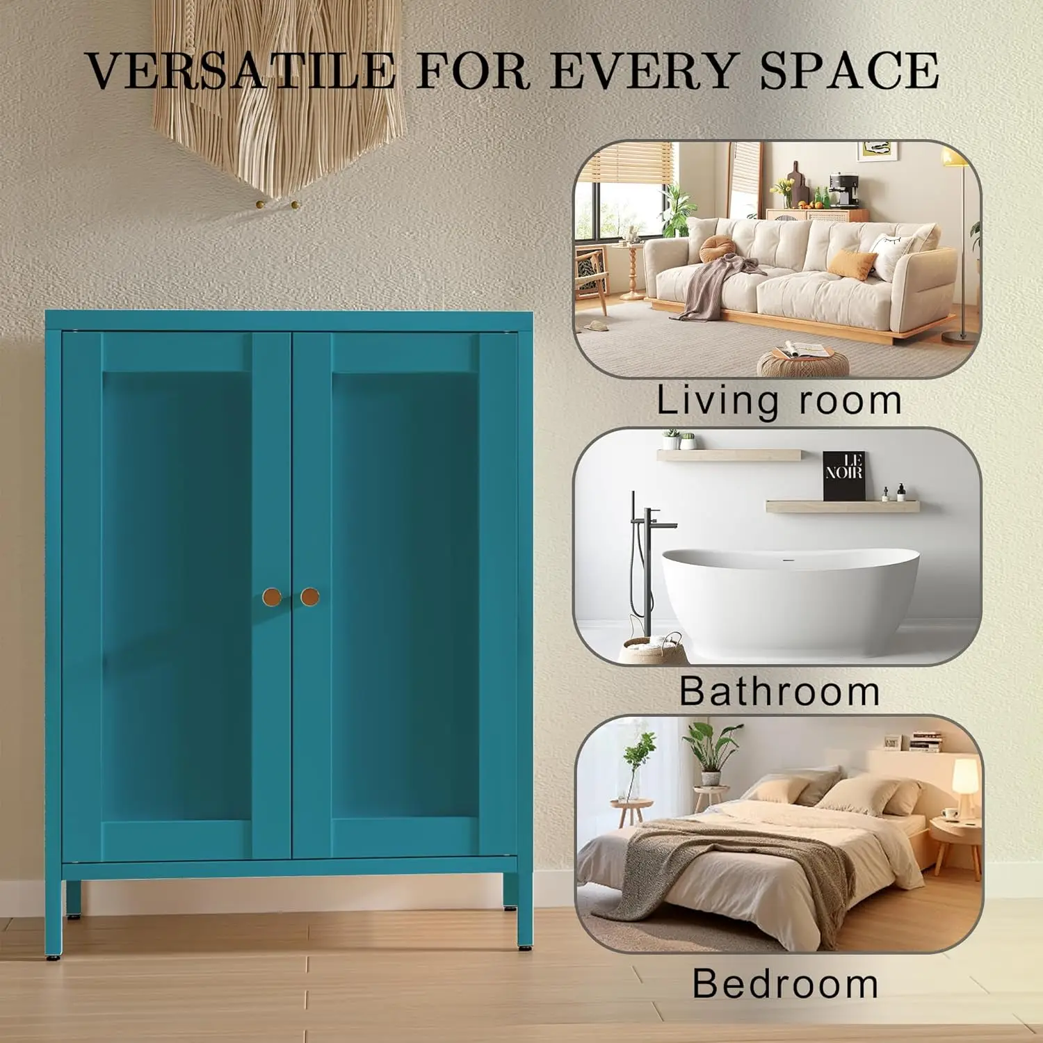 Bathroom Floor Cabinet,Freestanding Storage with Double Doors & 2 Adjustable Shelves,Modern Side Storage Cabinet,