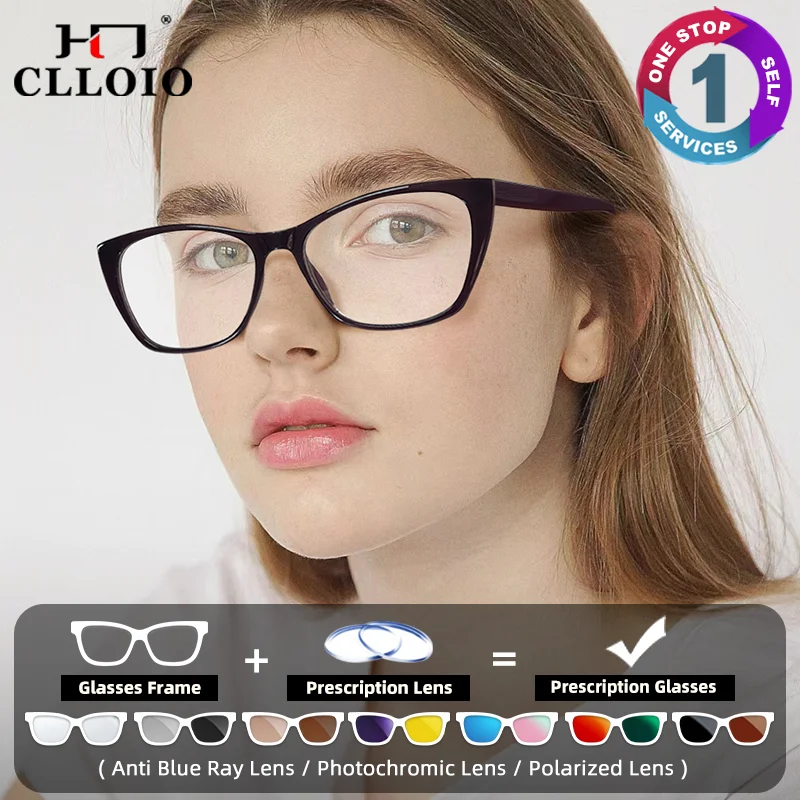 

CLLOIO Fashion Design Cat Eye Prescription Glasses Women Optical Myopia Eyeware Anti Blue Light Photochromic Progressive Eyeware