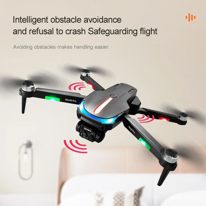 RG100 PRO Drone 5G WiFi FPV 360° Laser Obstacle Avoidance 4K HD Dual Camera Brushless Motor GPS Return RC Quadcopter Drone Toys