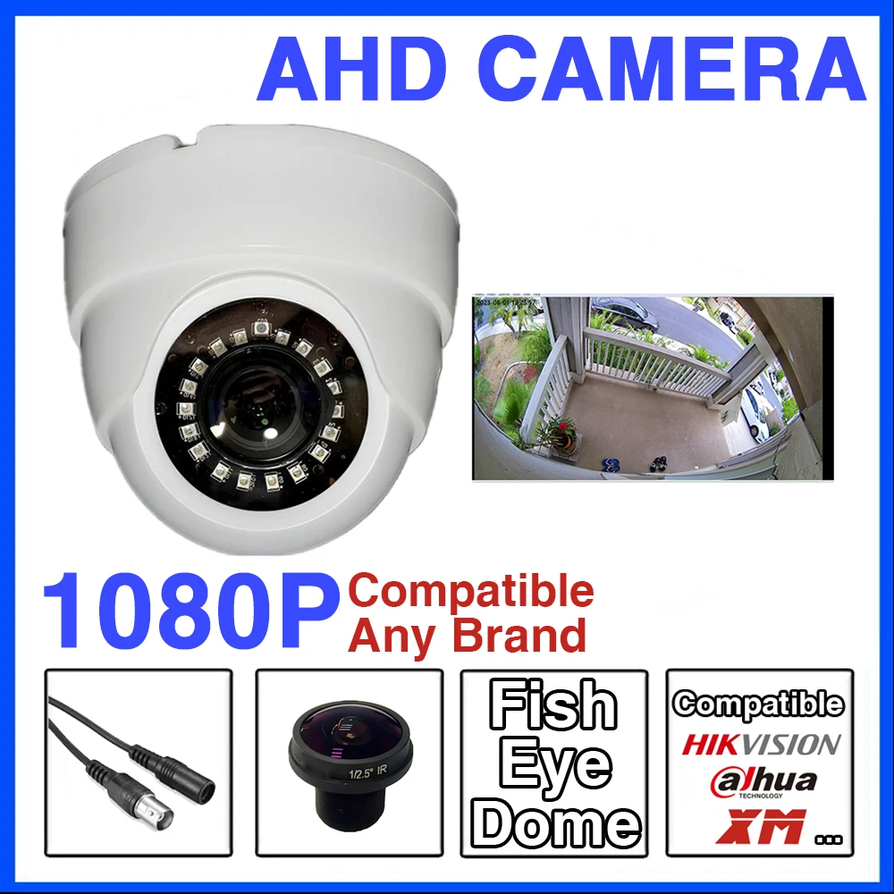 

Панорамная купольная камера AHD 2 МП — 165 г. ° Объектив «рыбий глаз», 1080P HD, Plug & Play, внутреннее видеонаблюдение с ночным видением для широкого наблюдения за площадью