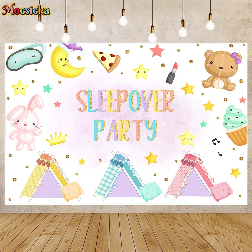 

Mocsicka Sleepover Party Background Tent Camping Women Bachelorette Party Decor Girl Birthday Backdrop Banner Photo Studio Props