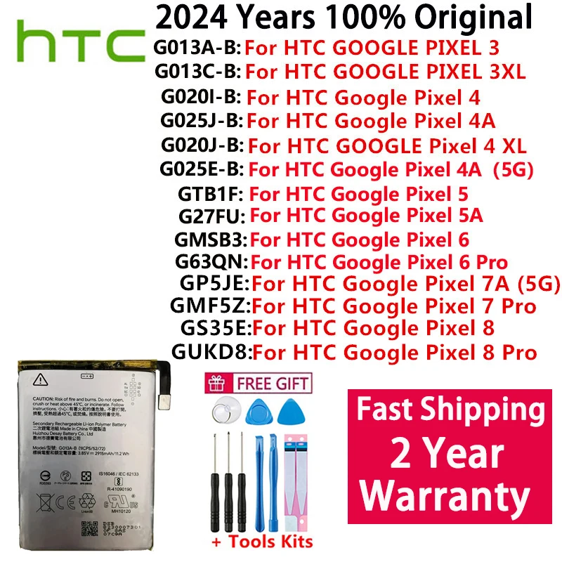 G025E-B G27FU GMSB3 G63QN GP5JE GMF5Z GS35E Original Battery For HTC GOOGLE PIXEL 3 3XL 4 4A 4XL 5 5A 6 7A 8 5G Pro Batteries