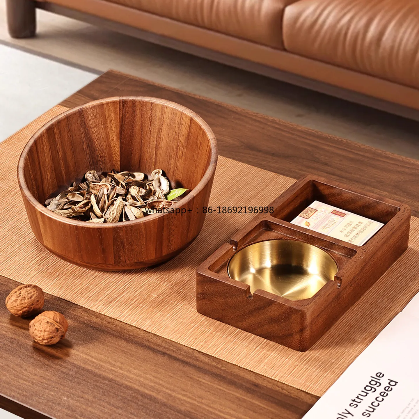 Walnut Desktop Trash Can Household Living Room Coffee Table Sundries Storage Box High Value Melon Seed Peel Storage Bucket