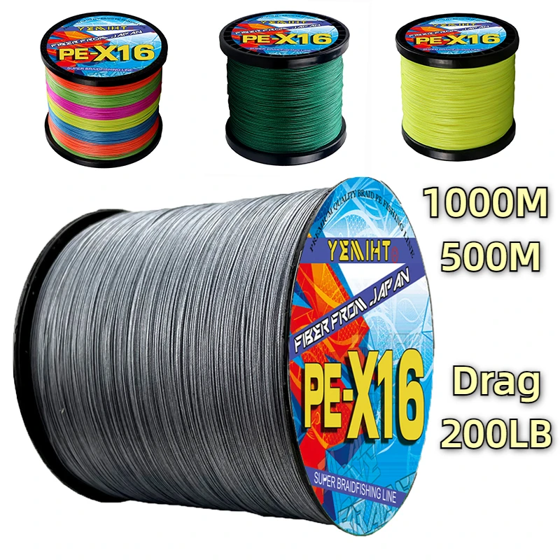 High Density Multifilament Braided Fishing Line 16 Strands PE Wires 1000-500M Big Game 25-200LB for Salt/Freshwater Pesca